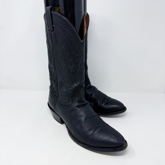 Nocona Boots Black Leather Western Boots Men's Size 8.5 EUC Pull On Made in USA - Picture 1 of 10